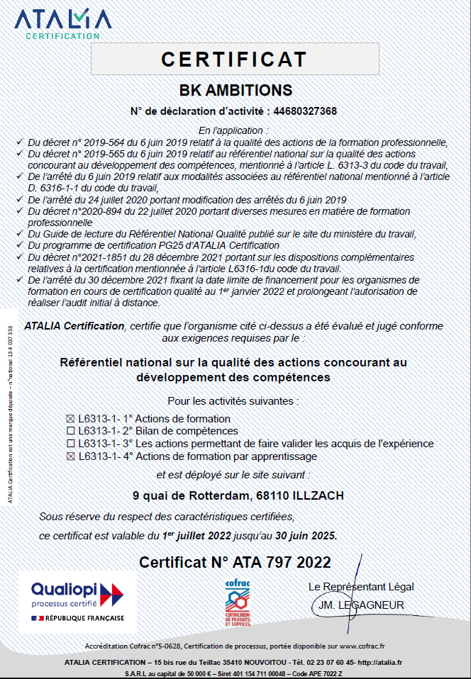Certification Qualiopi BK Ambitions 